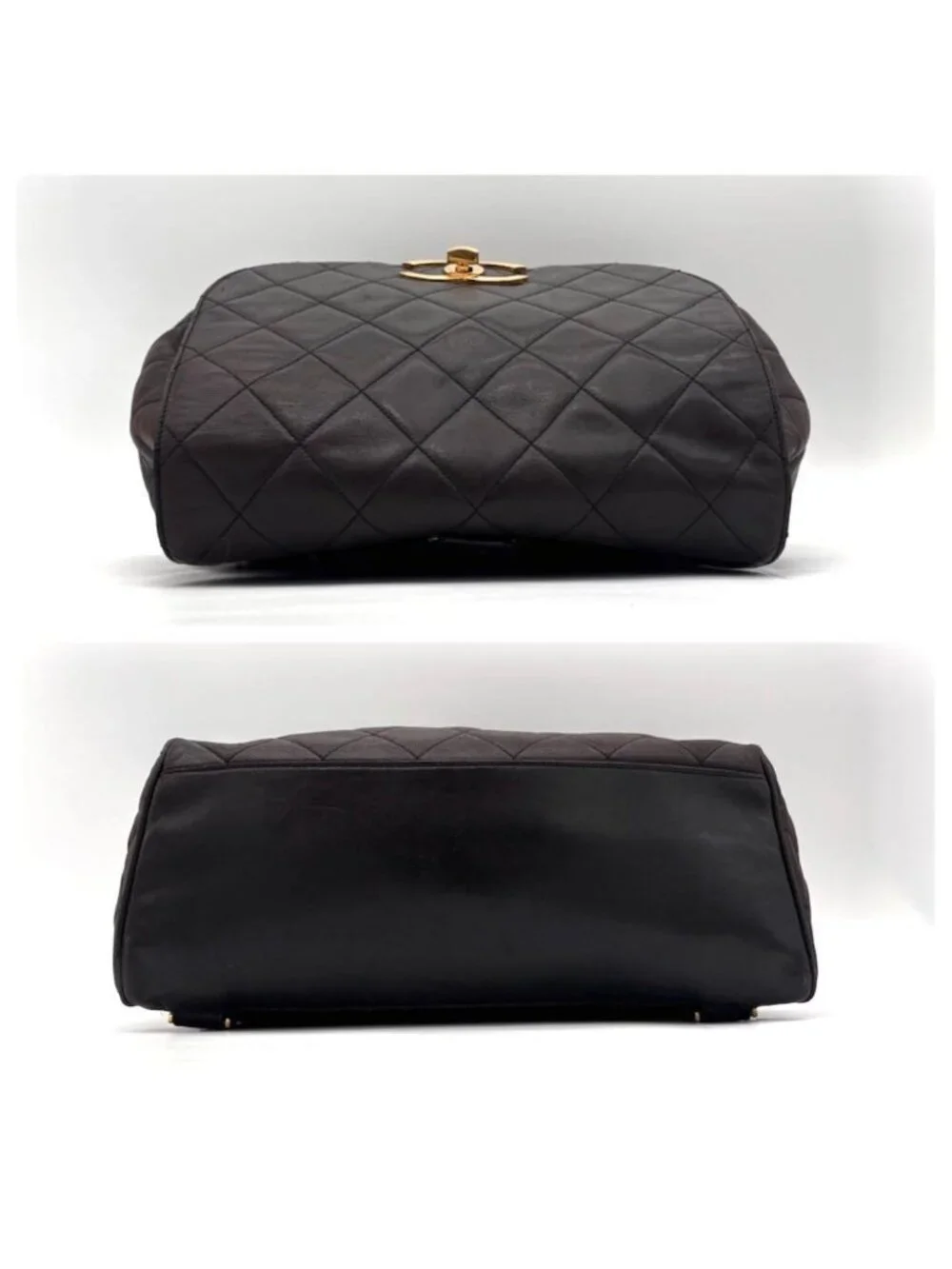 Chanel Quilted Backpack Black Lambskin Brown